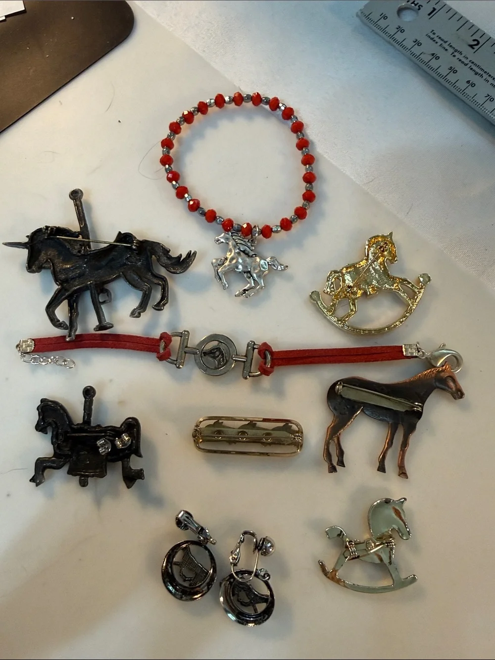 Horse Jewelry Lot - Red Beaded Bracelet & Assorted Horse Charms buy one buy all!